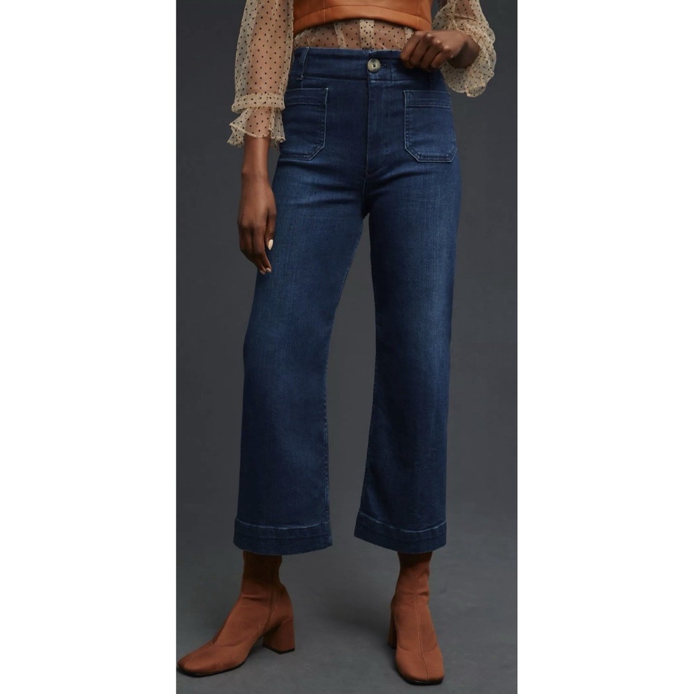 Pilcro Anthropologie Skipper Wide Leg Patch Pocket Denim High Rise Crop Jeans 28